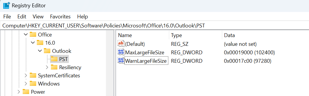 fix max file size send receive error in outlook