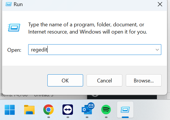 open regedit to fix max file outlook error